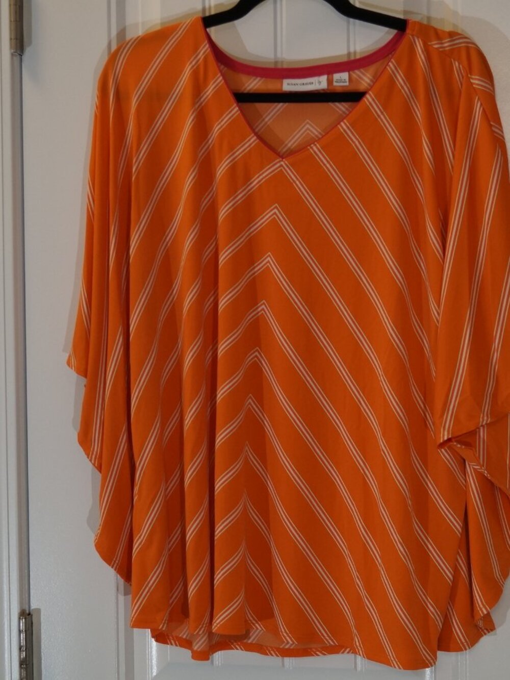Susan Graver Striped Liquid Knit V-Neck Scarf Top Size Large